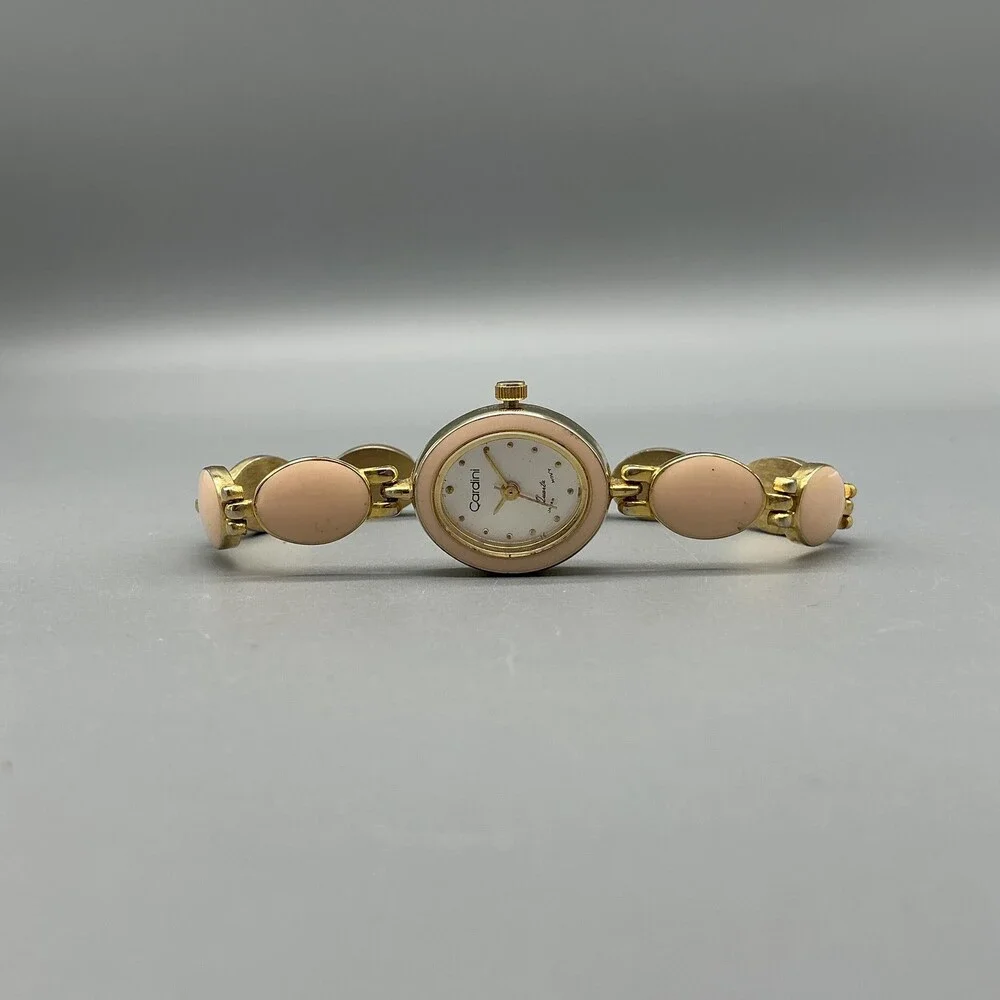 Cardini Womens Watch 18mm Silver Tone Pink Enamel Gold Tone New Battery 7.25